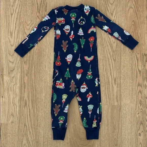 Hanna Andersson Navy Holiday Print Kids Footie Size 80 2T - Picture 3 of 3